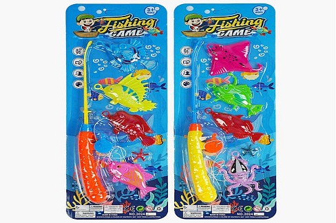 Риболовля 2024-1 (336/2) 2 види, на гачках, 4 рибки, 1 вудка, на листі