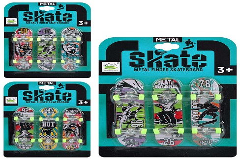 Гра 6688-156C (144шт)  фінгерборд, міні скейт, 9,5см, набір 3шт, гра для пальців, пластик+метал, мік