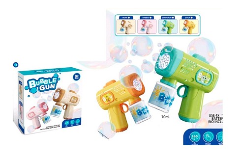 Мильні бульбашки ME-239 (36шт) пістолет, 13см, світло, запаска 7-4,5см, 4 кольори, на бат-ці, в кор-