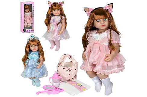 Лялька ST002 (9шт) 55см, звук, підгузок, пляшечка, дзеркало, гребінець, сумка, 3 види, на бат-ці, в