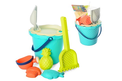 Набір для пісочниці HG-809 (24шт) відро, лійка, лопатка, граблі, формочки, в сітці, 33-20-20см