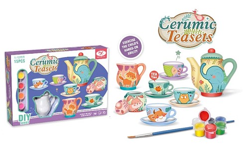 Набір для творчості 868-E18 (36шт) Розфарбуй чайний сервіз, сервіз на 4 персони (фарфор), фарби, пен