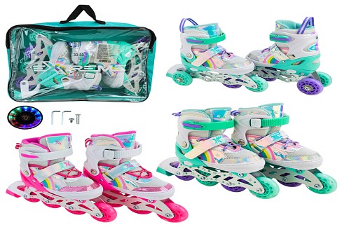 Роликові ковзани арт. RL25430 (6шт)  розмір S (30-33) колеса PU 1 світло 2 кольори, у сумці 38*7*31
