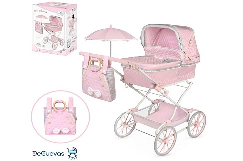 Коляска 82075 (3шт) для ляльки, класика, ш40-д90-в105см, люлька 53-32см, ручка регулюється, сумка, к
