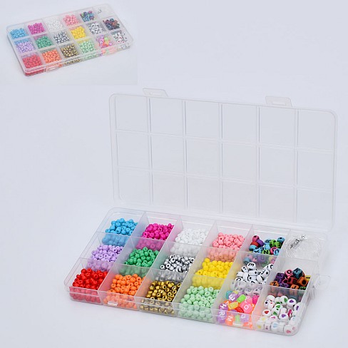 Бісер 1185-10 (100шт) намистини(літери англ), волосінь, у пеналі, 19-9,5-2см