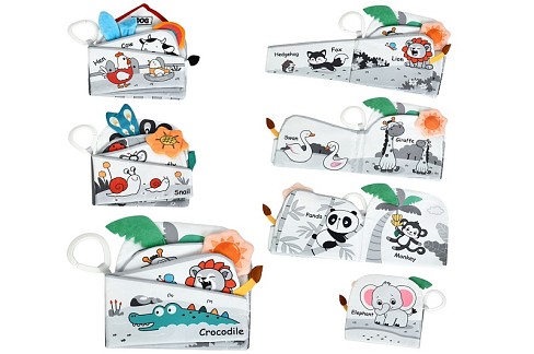 Книжка  HB 0106 ABC (45шт) 18-18-3см, підвіска на ліжко/на коляску 26см, пискавка, шуршить, 3 види,