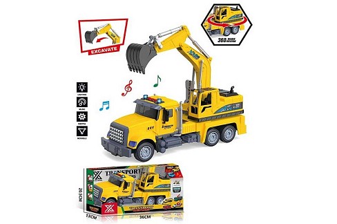 Спецтехніка 688-2 A (24) “Екскаватор”, довжина 32 см, світло, звук, інерція, гумові колеса, платформ