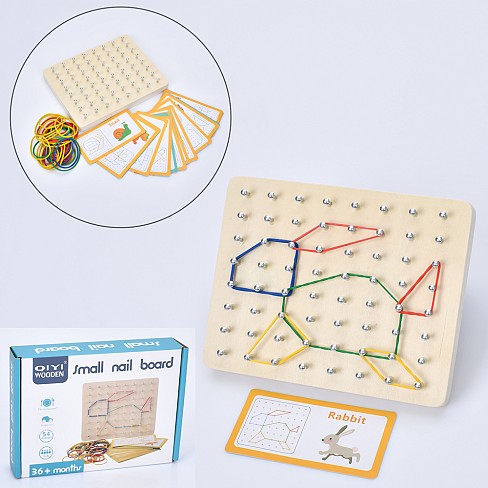 Дерев'яна іграшка Геоборд MD 0727 (36шт) дошка для конструювання плоских зображень, доска зі штирька