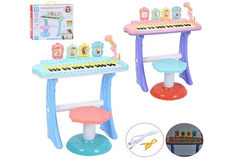 Синтезатор R720 (5шт) 37клавіш, 47,5-21-в53см, стільчик 22-22-в20см, мікрофон, музика, запис, світло