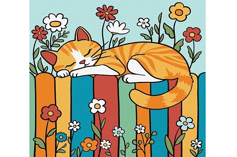 Картина по номерах для дітей Котик на паркані" 25х25см  KHO1232"