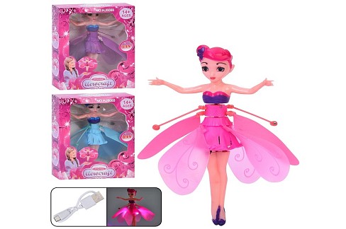 Лялька HJ8088 (60шт) 19см, фея, літає, реагує на руку, акум, USBзарядне,3 кольори, в кор-ці, 16-19-5