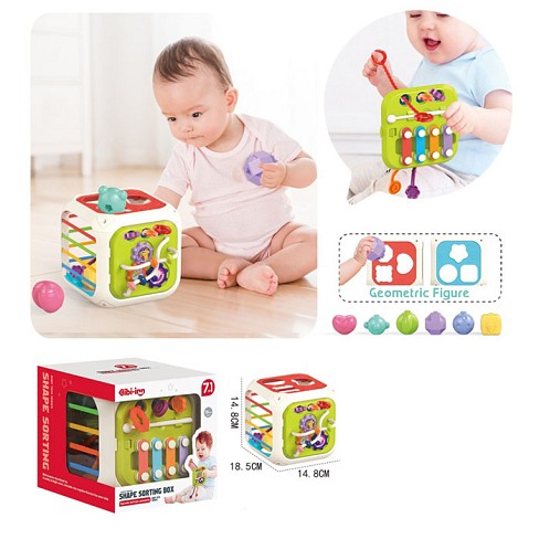 Гра 688-74 (36шт) куб, 14-15-16см, 7в1, развиваючий, грані-резинки, ксилофон-4 тони, рухливі деталі,