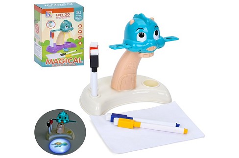 Проектор T21 (72шт) 18см, динозавр, світло, фломастери 4шт, бумага, слайди-6картинок,на бат(табл), в