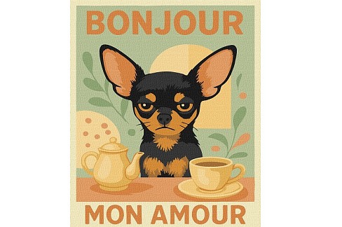 Набір для розпису по номерах Постер. Ранок з чіхуахуа" 30x40см KHO6808"