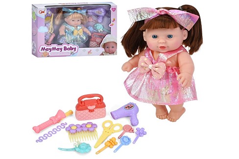 Лялька A208-E (36шт) 20см, набір перукаря(фен, ножиці, заколки), 2 види, в кор-ці, 33-23-8см