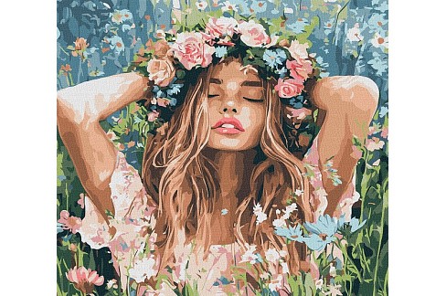 Картина по номерах Дівчина з віночком в полі" 40х40см  KHO8581"