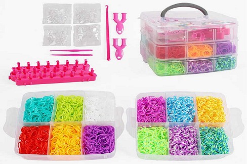 Набір резиночок для плетіння J 787 (36/2) 12 кольорів, пластикова фурнітура, рогатки, гачки, верстат