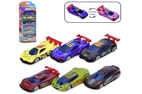 Машина 1021-20 (24шт) метал, набір 6шт, 8см, міняє колір, в кор-ці, 12-30-4см