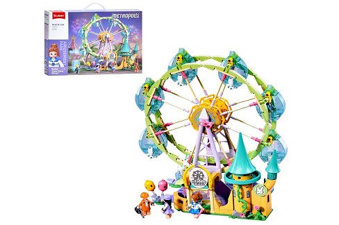 Конструктор SLUBAN M38-B1286 (12шт) рожева серія, парк розваг, замок, колесо огляду, фігурки, 504дет