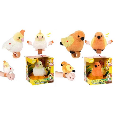 Тварина 933-144-145E (24шт) пташка, від 15см, звук, повторюшка, браслет, плюш, 2 види, на бат-ці, в