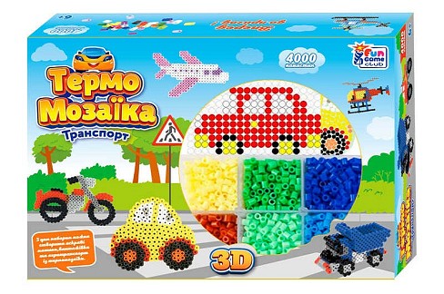 Термомозаїка 40057 (24/2) 4FUN Game Club", "Транспорт", 3D-фігурки, 4000 намистин, 3 основи, в к"