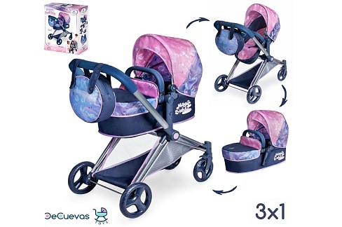 Коляска 81776 (3шт) для ляльки, трансформер, 3в1, ш38-д65-в75см, люлька, корзина, сумка, метал, в ко