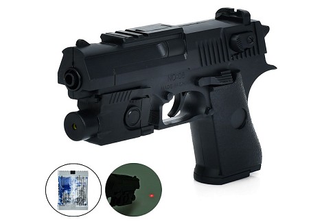 Пістолет 08-1 (144шт) 18,5см, водяні кулі, лазер, на бат(табл), у пакеті, 16-22-4см