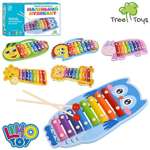 Дерев'яна іграшка Ксилофон MD 0896 (20шт) Маленький музикант, 33-17,5см, 8 тонів, 2 палички, 6 видів