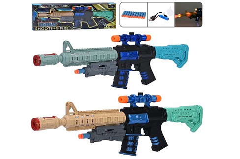 Автомат 2042BD (18шт) 51см, акум, пара/дим, рухливе дуло, звук, світло, м'які кулі-присоки 10шт, USB