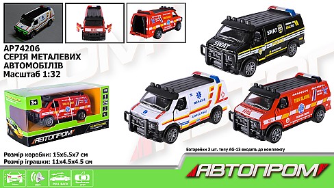 Іграшка машина мет. АВТОПРОМ арт. AP74206  1:32,3 кольори, відкр.двері, батар.,світ., звук,у короб.1