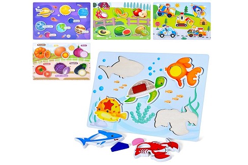 Дерев'яна іграшка Рамка-вкладиш MD 1989 (22шт) пазли, мікс видів, у пакеті, 30-22,5-1,5см