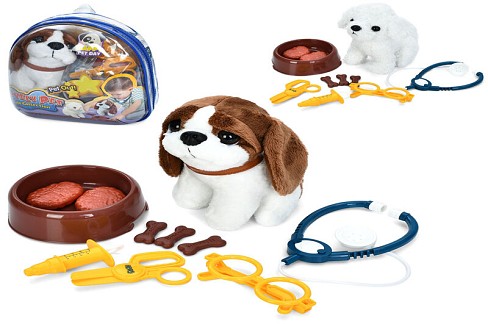 Тварина 908-1 (36шт) собака,19см, набір ветеринара( окуляри, ножиці, стетоскоп), тарілка+їжа, 2 види