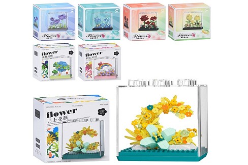 Конструктор 7375-7378/7345-7347 (72шт) квіти у колбі, від 308дет, 7 видів, в кор-ці, 11,5-12,5-7,5см