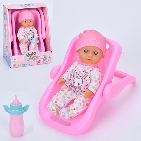 Пупс YL2420D-E (24шт) 20см, п'є-пісяє, люлька-переноска 21см, пляшечка, в кор-ці, 18-23,5-13см
