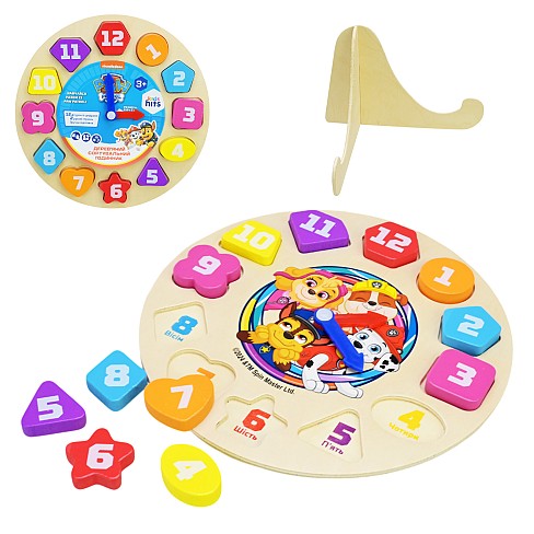 Іграшка дерев'яна KidsHits Paw Patrol арт. KH20/047  годинник-сортер у плівці 21*21*1 см