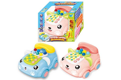 Телефончик на колесах 30708 (36) WToys", 2 кольори, ОЗВУЧ. УКРАЇНСЬКОЮ МОВОЮ, колесо вільного руху,"