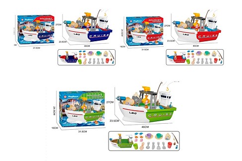 Риболовля BQ-988A-B-C (12шт) корабель 46-25-в27см, ллється вода, вудка, морські мешканці 6шт, кран (