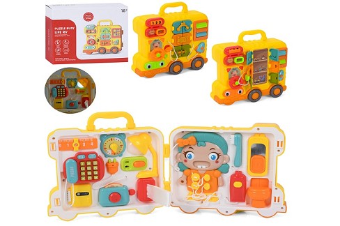 Гра YL625 (8шт) 20-17см, бізіборд 40-17см, автобус, фігурка, телефон, тостер (рухливий хліб), лампа-