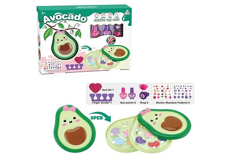 Косметика JYN-202 (24шт) авокадо, 2 яруси, 12-9,5-3,5см, тіні, набір для манікюру (лак 2шт, наліпки,