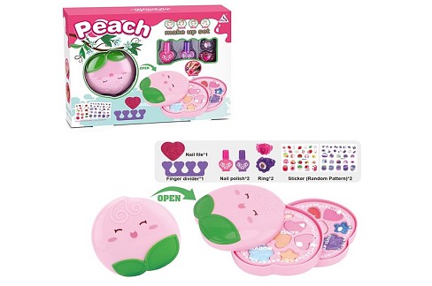 Косметика JYN-203 (24шт) персик, 2 яруси, 10,5-10,5-5см, тіні, набір для манікюру (лак 2шт, наліпки,