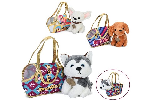 Тварина 7622-115A-16A-17A (42шт) собака, 18см, плюш, сумка (19-13-7см, 1відділення,липучка), 3 види,