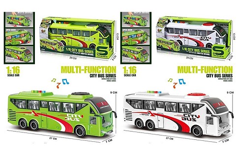 Автобус JS162-62A (18шт) інерція, 27см, 1:16, звук, світло, гумові колеса, відч.двері, 2 кольори, на