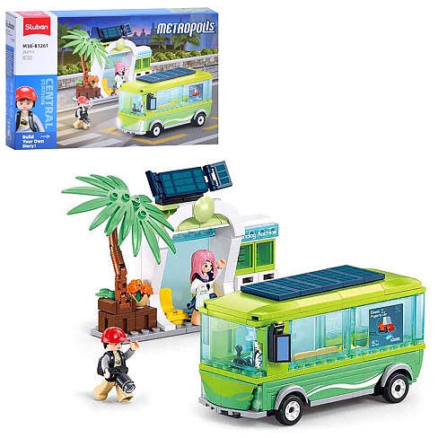 Конструктор SLUBAN M38-B1261 (16шт) міська серія, автобус 13,7см, зупинка 16,2см, фігурки, 262дет, в