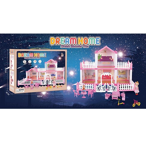 Будиночок SH99-4 (36шт) 2 поверхи, світло, меблі, лялька 2шт 10см, 111дет, бат(табл), в кор-ці, 30-2