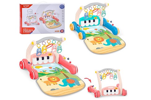 Каталка-ходунки HE0637-HE0638 (6шт) 2в1(килимок 72-45см), піаніно, музика, світло, дуга з підвісками