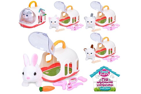 Тварина в переносці 051-1A-C (32шт) 16см, звук, ходить, 2 види(кіт, зайчик)/мікс кольорів, на бат-ці