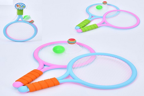 Ракетка MR 1402 (48шт) дитяча, 2шт, 41см, ручка EVA, м'яч, волан, 2 кольори, в сітці, 47-23-6см