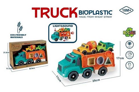 Трейлер 933-883 AM (24/2) звуки, мелодія, підсвічування, 2 машинки, геометричний сортер, з біопласти