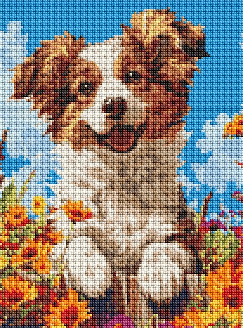 Набір з алмазною мозаїкою без підрамника Собака у квітах" 30х40см  AMC8022"