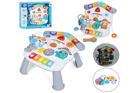 Центр розвиваючий 7763A (6шт) ігровий стіл, 34-32-в21см, мікрофон, музика, світло, піаніно, шестерні
